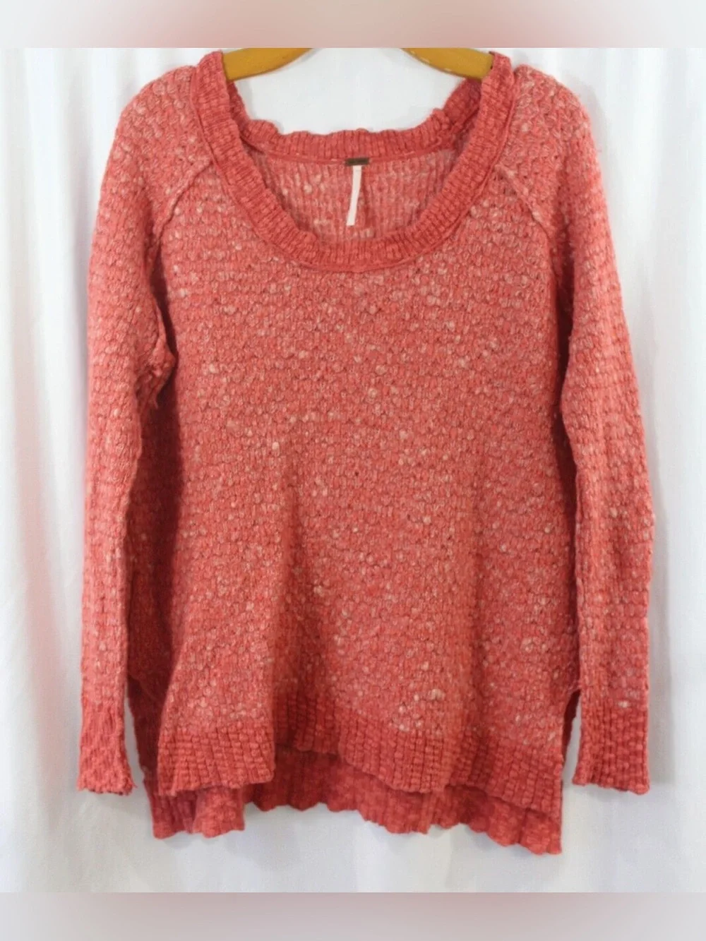 Free People Womens Red/OrangeChunky Long Sleeve Wool Blend Pullover Sweater Sm
